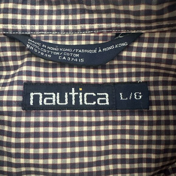 Nautica Check Button-Down Long Sleeve Shirt Men's Blue Red Size Large - Picture 4 of 4